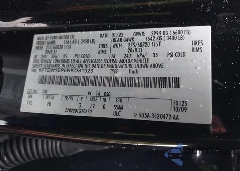 2022 Ford F-150 Xlt z USA, uszkodzony, nr VIN 1FTEW1EP6NKD31323